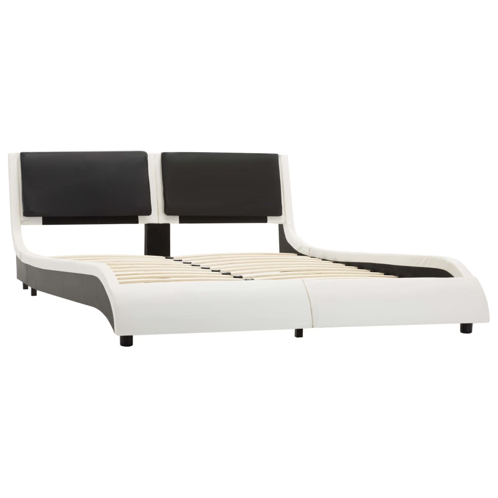 Bed Frame White and Black Faux Leather 106x203 cm King Single