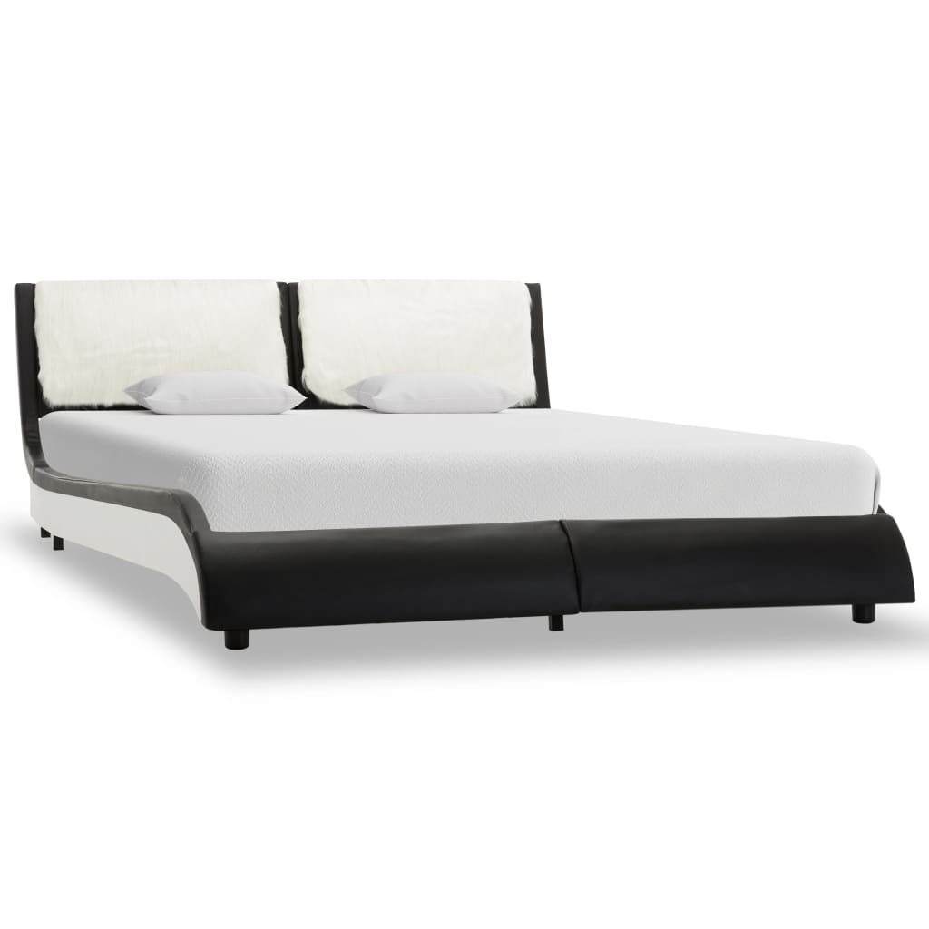 Bed Frame Black and White Faux Leather 106x203 cm King Single