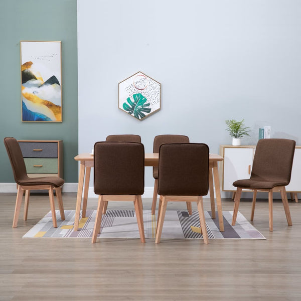  Dining Chairs 6 pcs Brown Fabric