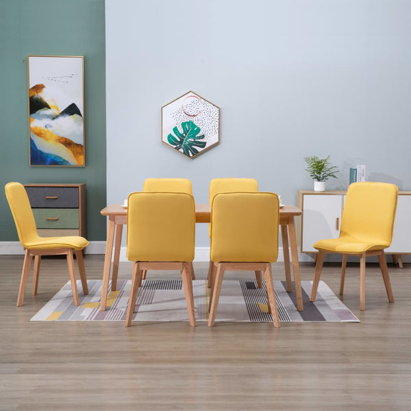  Dining Chairs 6 pcs Yellow Fabric