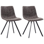 2 pc Dining Chairs Brown Metal Legs faux Leather