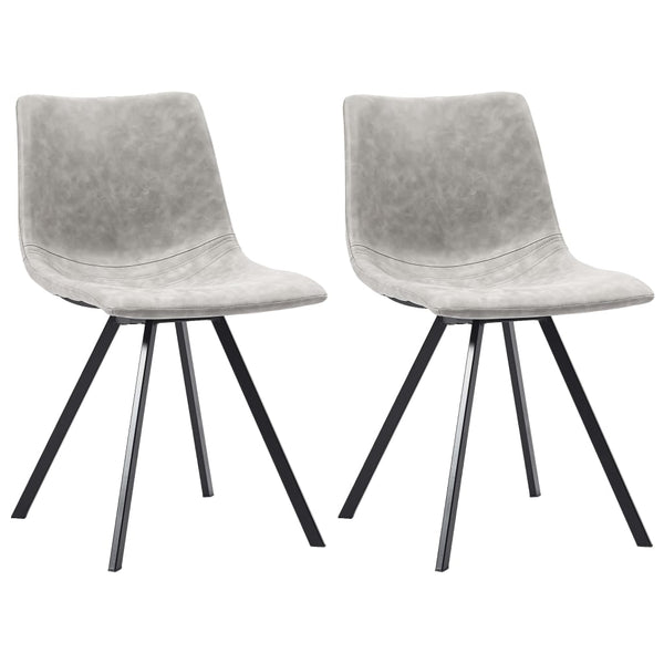  Dining Chairs 2 pcs Light Grey Metal Legs faux Leather