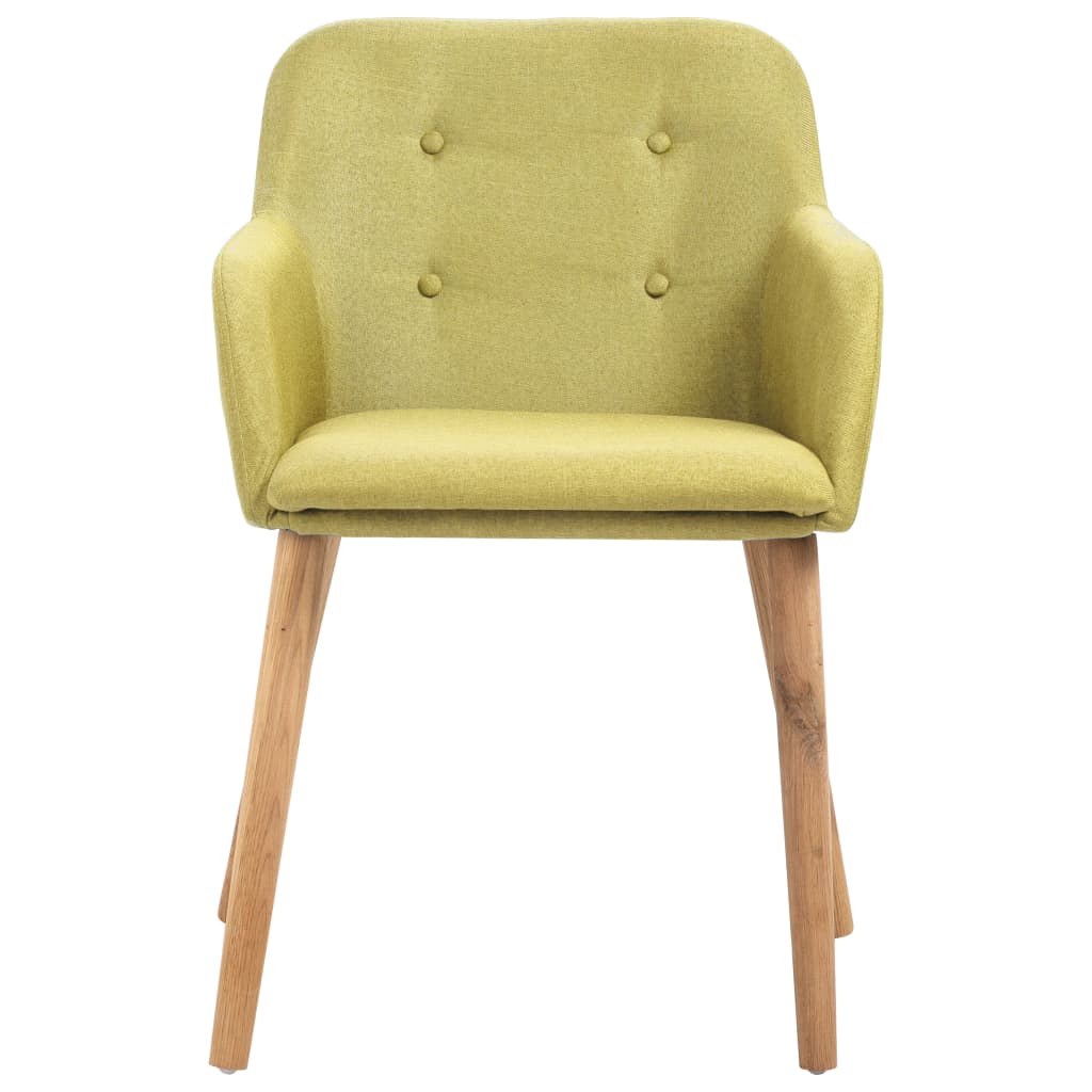 6 pcs Dining Chairs Green Fabric and Solid Oak