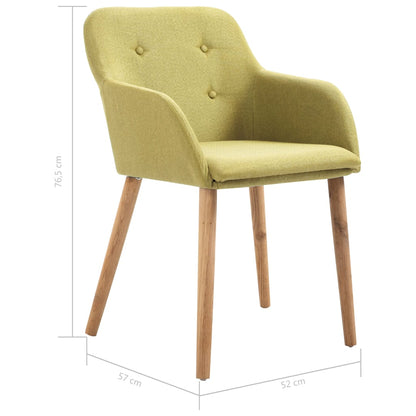 6 pcs Dining Chairs Green Fabric and Solid Oak