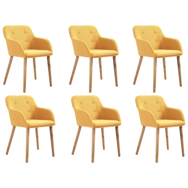 Dining Chairs 6 pcs Yellow Fabric and Solid Oak