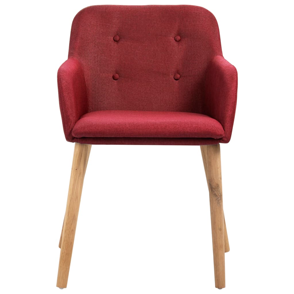 6 pcs Wine Red Fabric and Solid Oak Dining Chairs