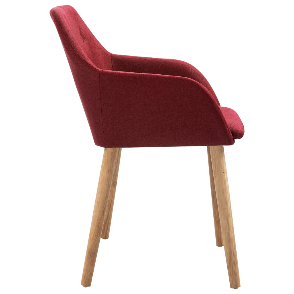 6 pcs Wine Red Fabric and Solid Oak Dining Chairs