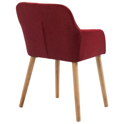 6 pcs Wine Red Fabric and Solid Oak Dining Chairs