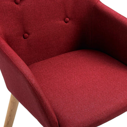 6 pcs Wine Red Fabric and Solid Oak Dining Chairs