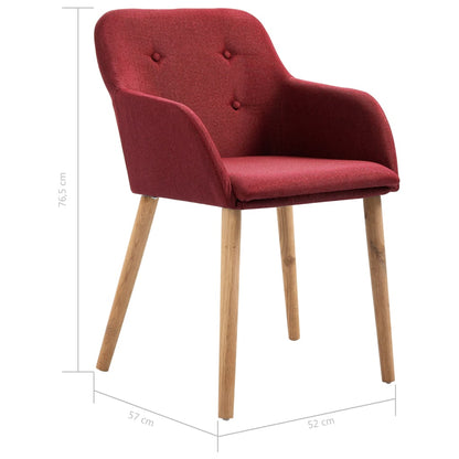 6 pcs Wine Red Fabric and Solid Oak Dining Chairs