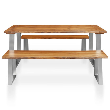 3 Piece Dining Set Solid Acacia Wood Brown