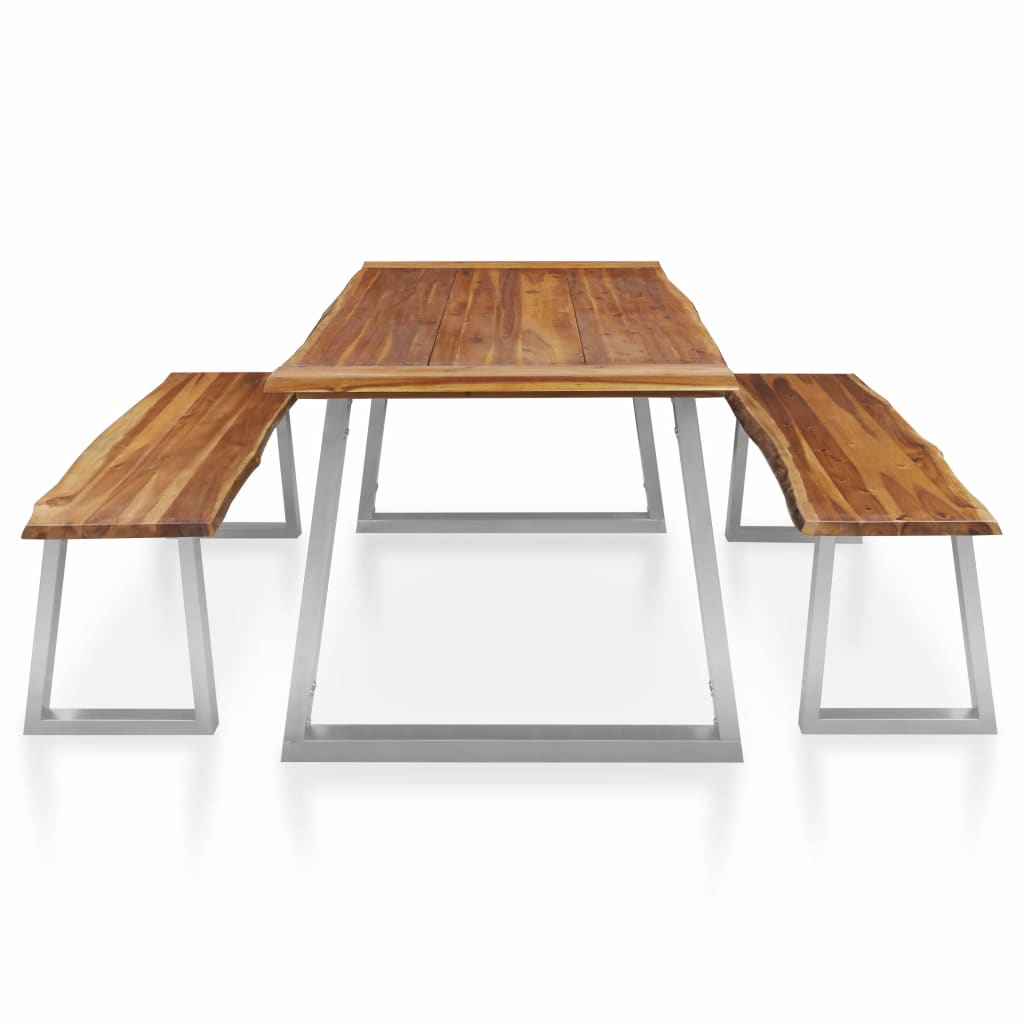 3 Piece Dining Set Solid Acacia Wood Brown