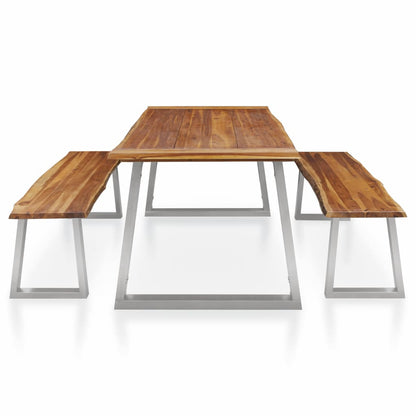 3 Piece Dining Set Solid Acacia Wood Brown