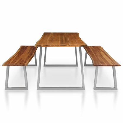 3 Piece Dining Set Solid Acacia Wood Brown