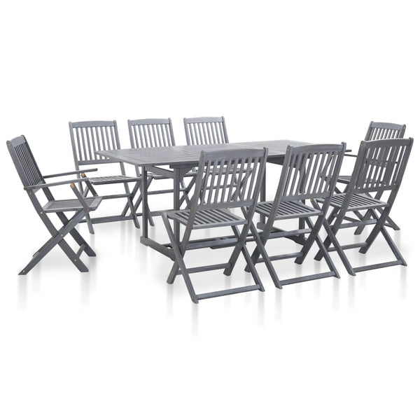  9 Piece Garden Dining Set Solid Acacia Wood Grey