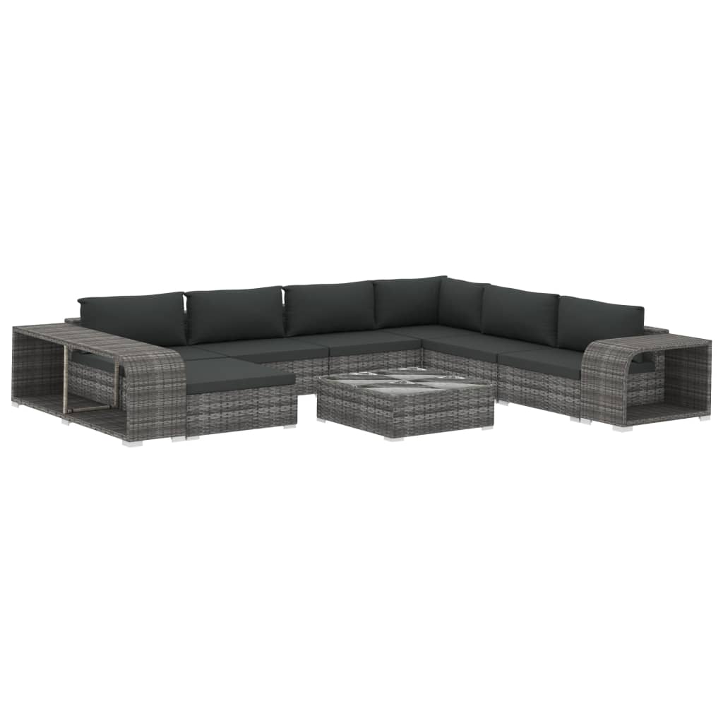 10 Piece Garden Lounge Set with Cushions Poly Rattan Grey