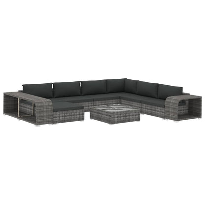 10 Piece Garden Lounge Set with Cushions Poly Rattan Grey