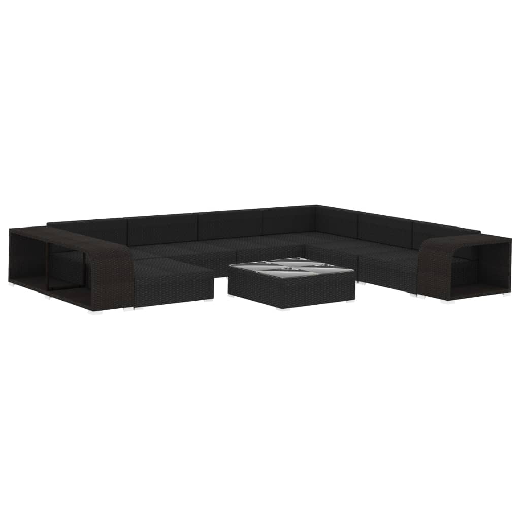 10 Piece Garden Lounge Set with Cushions Poly Rattan Black