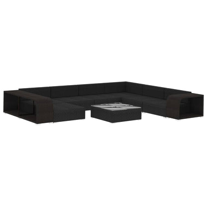 10 Piece Garden Lounge Set with Cushions Poly Rattan Black