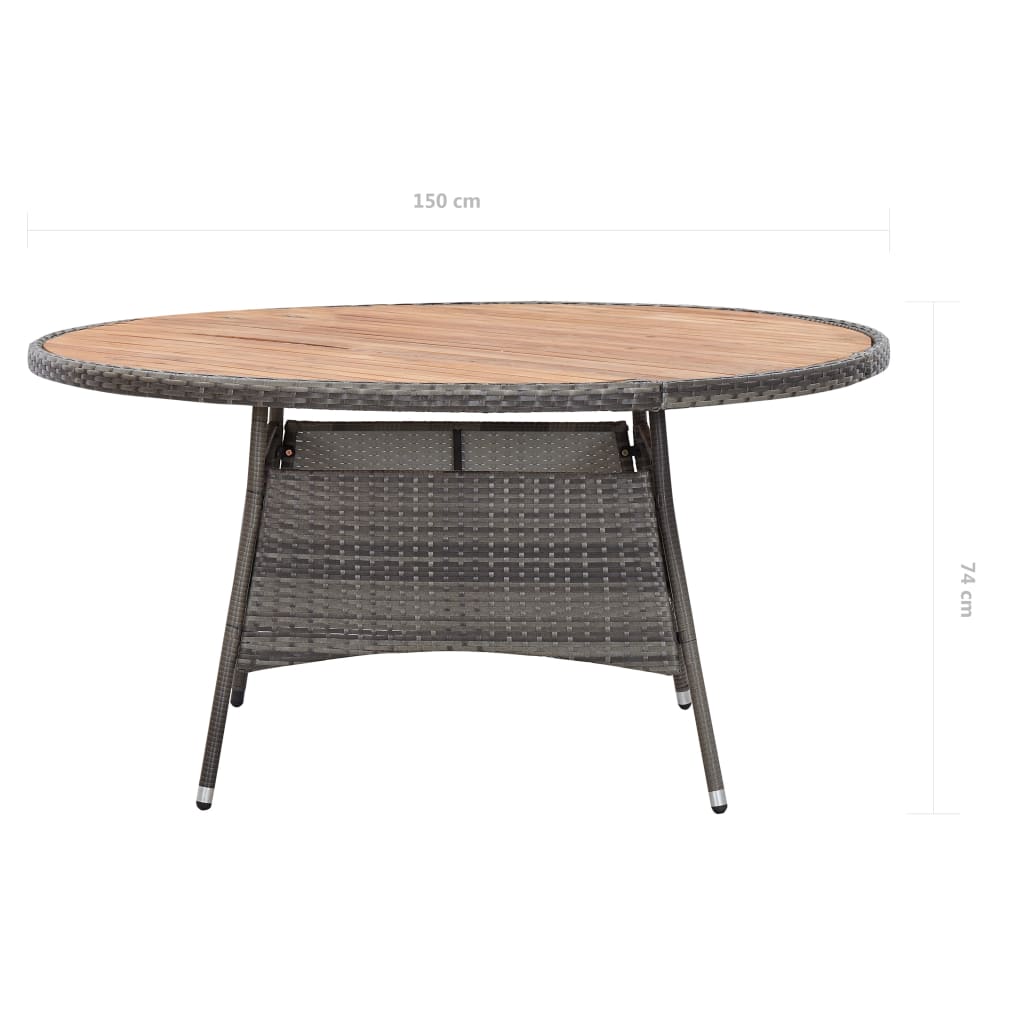 Garden Table Grey 150x74 cm Poly Rattan and Acacia Wood
