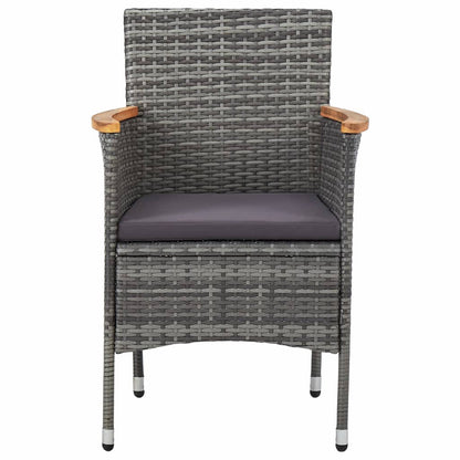 5 Piece Outdoor Dining Set Grey Poly Rattan and Acacia Wood