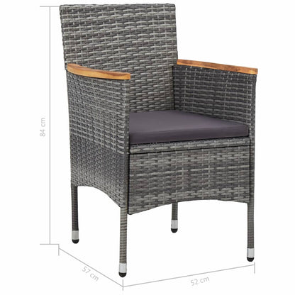 5 Piece Outdoor Dining Set Grey Poly Rattan and Acacia Wood