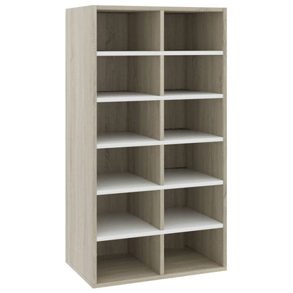 Shoe Rack White and Sonoma Oak 54x34x100 cm Chipboard