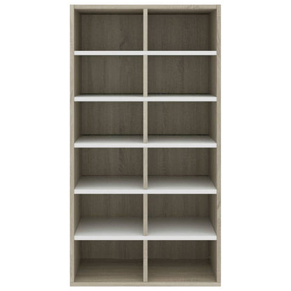 Shoe Rack White and Sonoma Oak 54x34x100 cm Chipboard