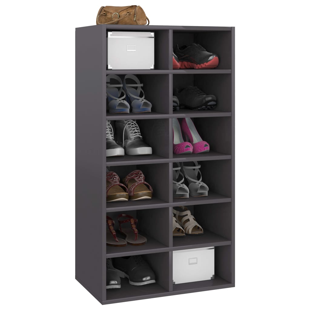 Shoe Rack High Gloss Grey 54x34x100 cm Chipboard