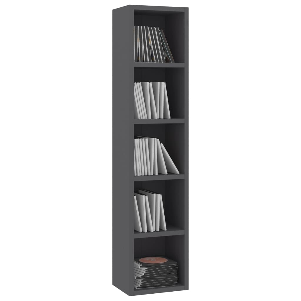 CD Cabinet High Gloss Grey 21x16x93.5 cm Chipboard