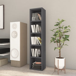 CD Cabinet High Gloss Grey 21x16x93.5 cm Chipboard
