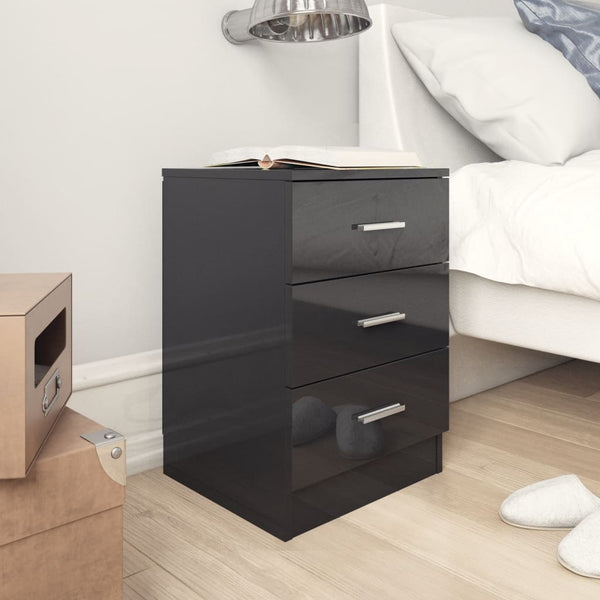  Bedside Cabinet High Gloss Black - Chipboard