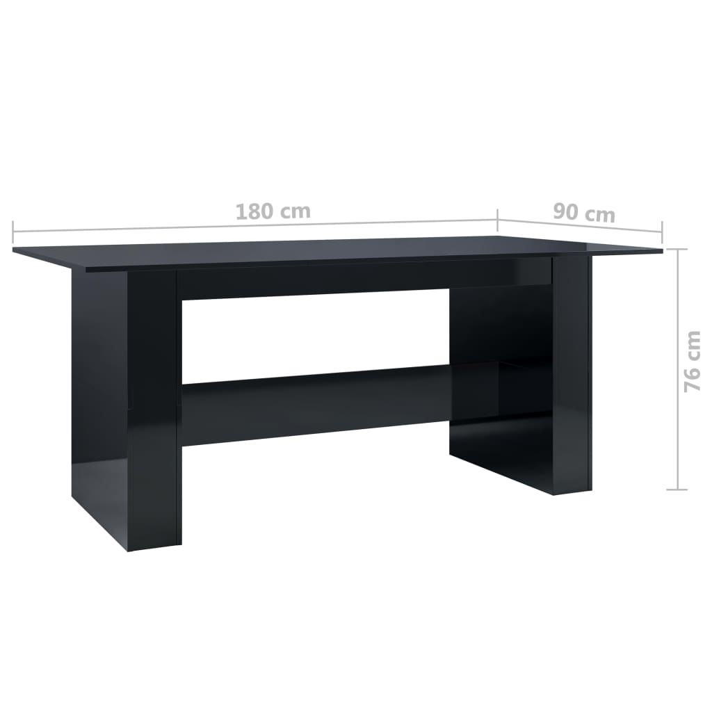 Dining Table High Gloss Black 180x90x76 cm Chipboard