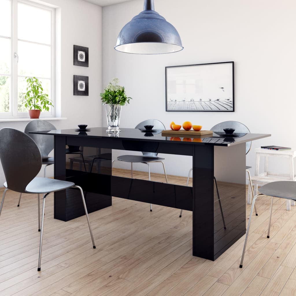 Dining Table High Gloss Black 180x90x76 cm Chipboard