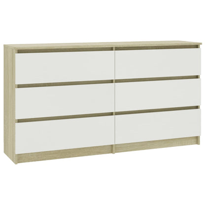 Sideboard White and Sonoma Oak 140x35x77 cm Chipboard
