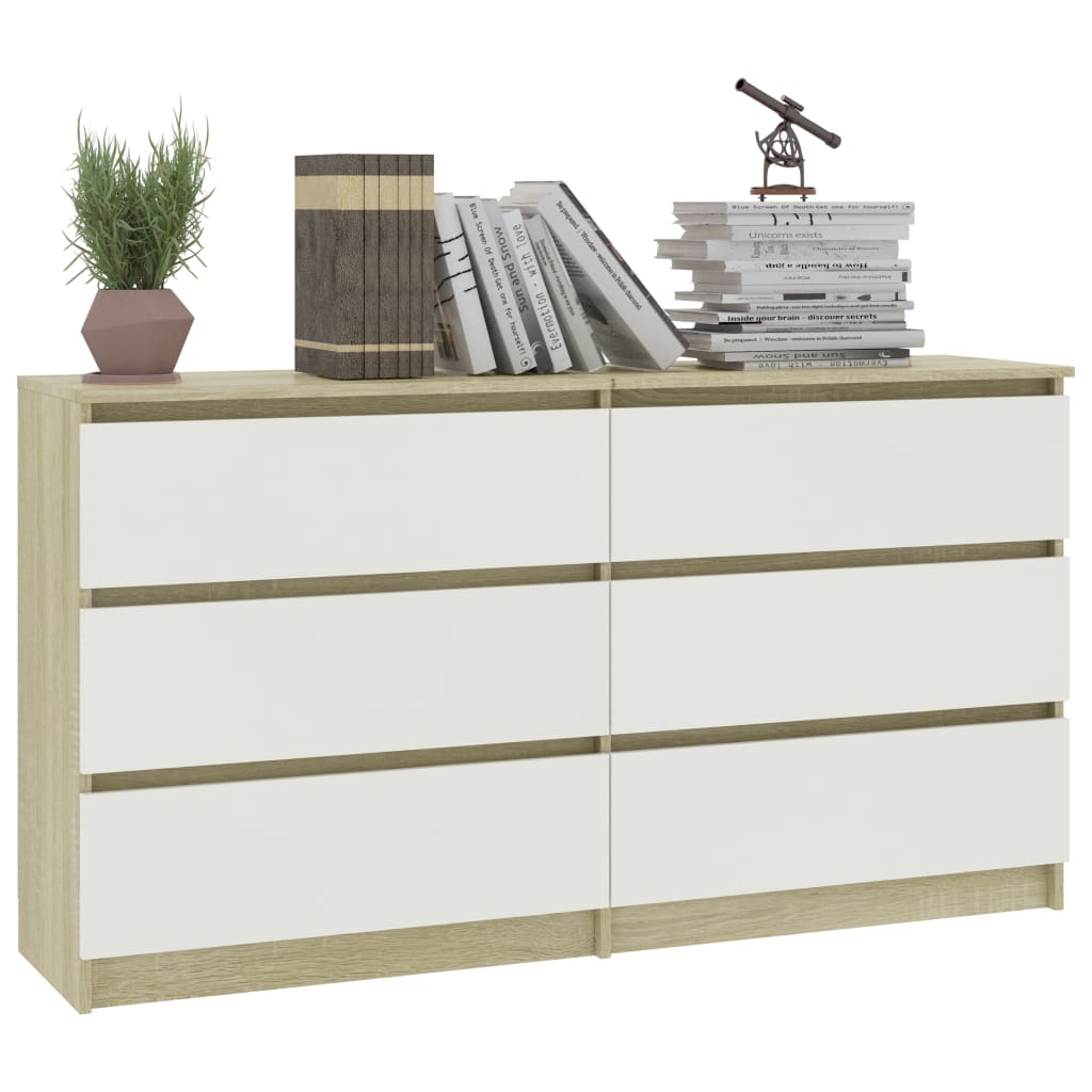 Sideboard White and Sonoma Oak 140x35x77 cm Chipboard
