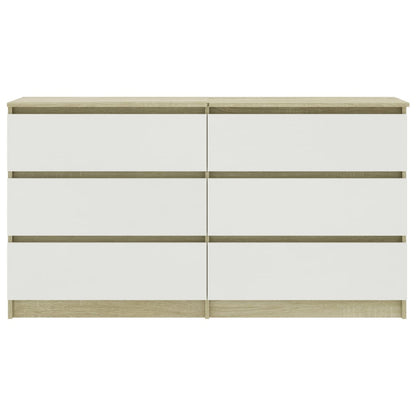 Sideboard White and Sonoma Oak 140x35x77 cm Chipboard