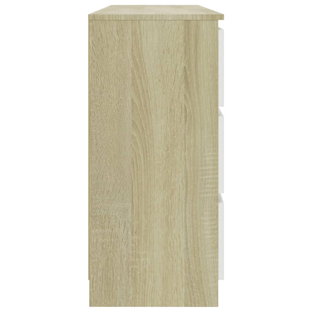 Sideboard White and Sonoma Oak 140x35x77 cm Chipboard