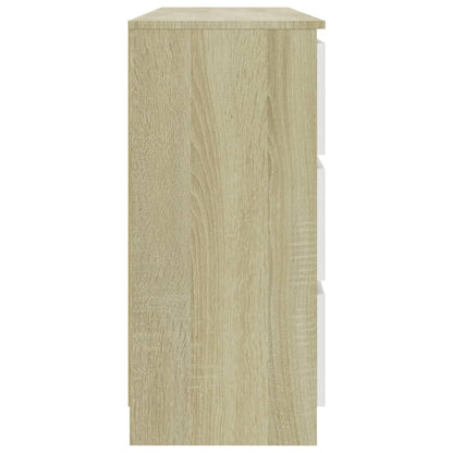 Sideboard White and Sonoma Oak 140x35x77 cm Chipboard