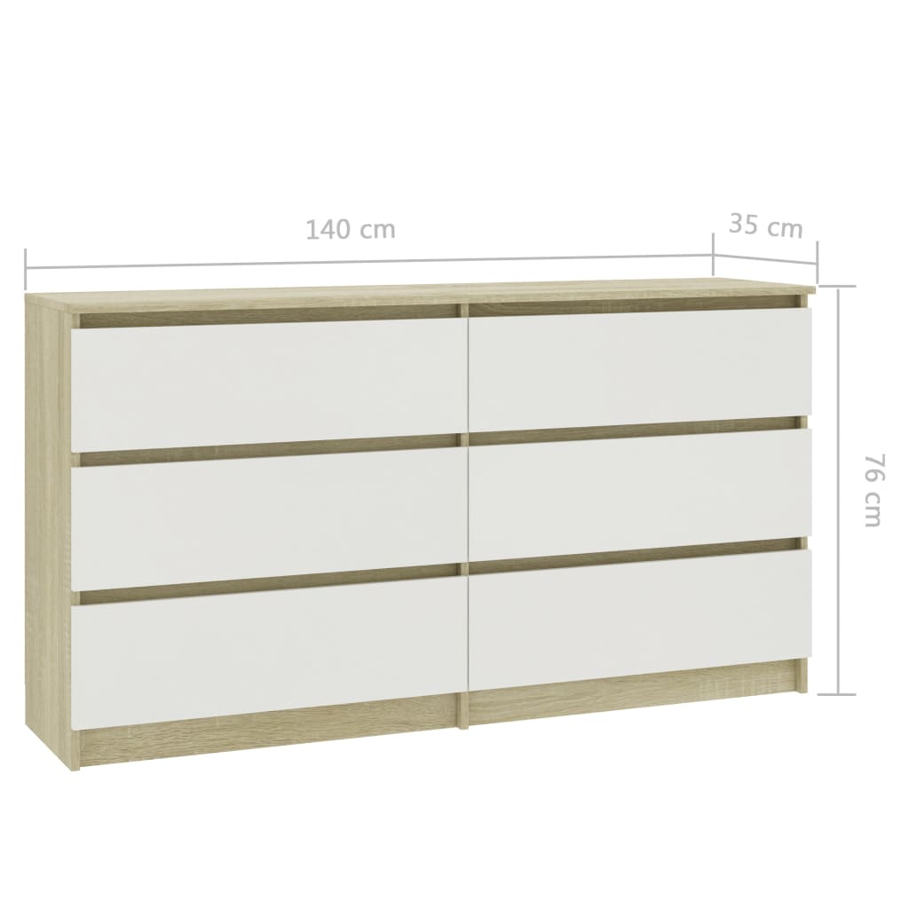 Sideboard White and Sonoma Oak 140x35x77 cm Chipboard