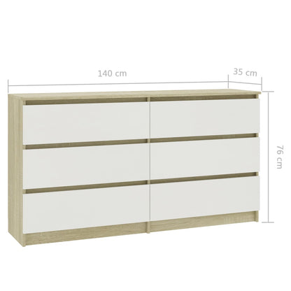 Sideboard White and Sonoma Oak 140x35x77 cm Chipboard