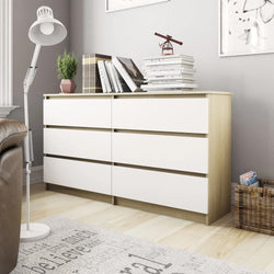 Sideboard White and Sonoma Oak 140x35x77 cm Chipboard