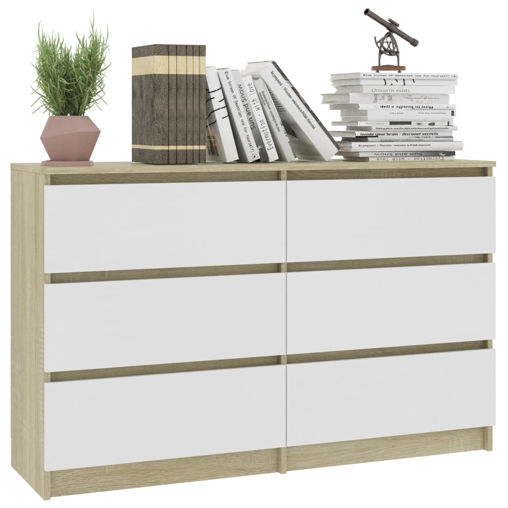 Sideboard White and Sonoma Oak 120x30x77 cm Chipboard