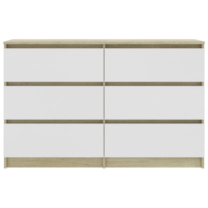 Sideboard White and Sonoma Oak 120x30x77 cm Chipboard