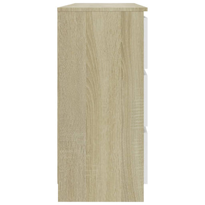 Sideboard White and Sonoma Oak 120x30x77 cm Chipboard