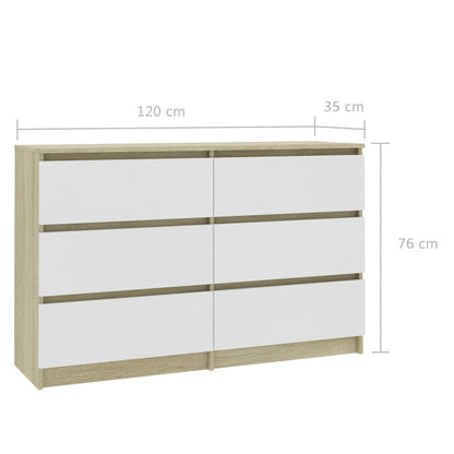 Sideboard White and Sonoma Oak 120x30x77 cm Chipboard