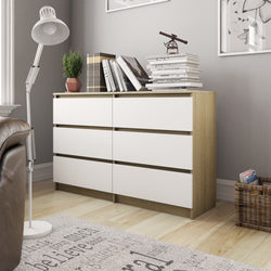 Sideboard White and Sonoma Oak 120x30x77 cm Chipboard