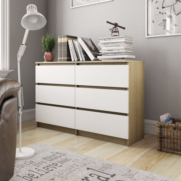  Sideboard White and Sonoma Oak Chipboard