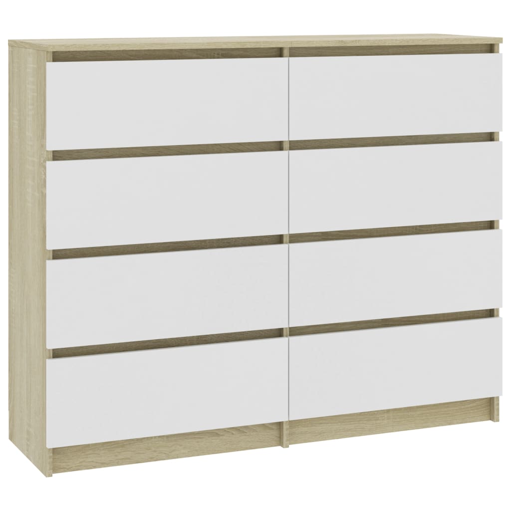 Drawer Sideboard White and Sonoma Oak 120x35x97 cm Chipboard