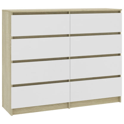 Drawer Sideboard White and Sonoma Oak 120x35x97 cm Chipboard